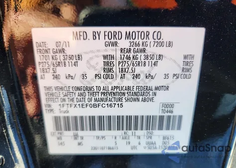 2011 Ford F150 Super Cab z USA, uszkodzony, nr VIN 1FTFX1EF0BFC16715